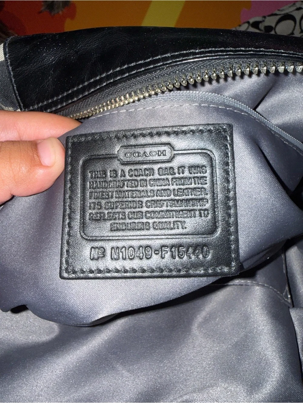 Coach Black and Ivory Logo Satchel with Patent Trim